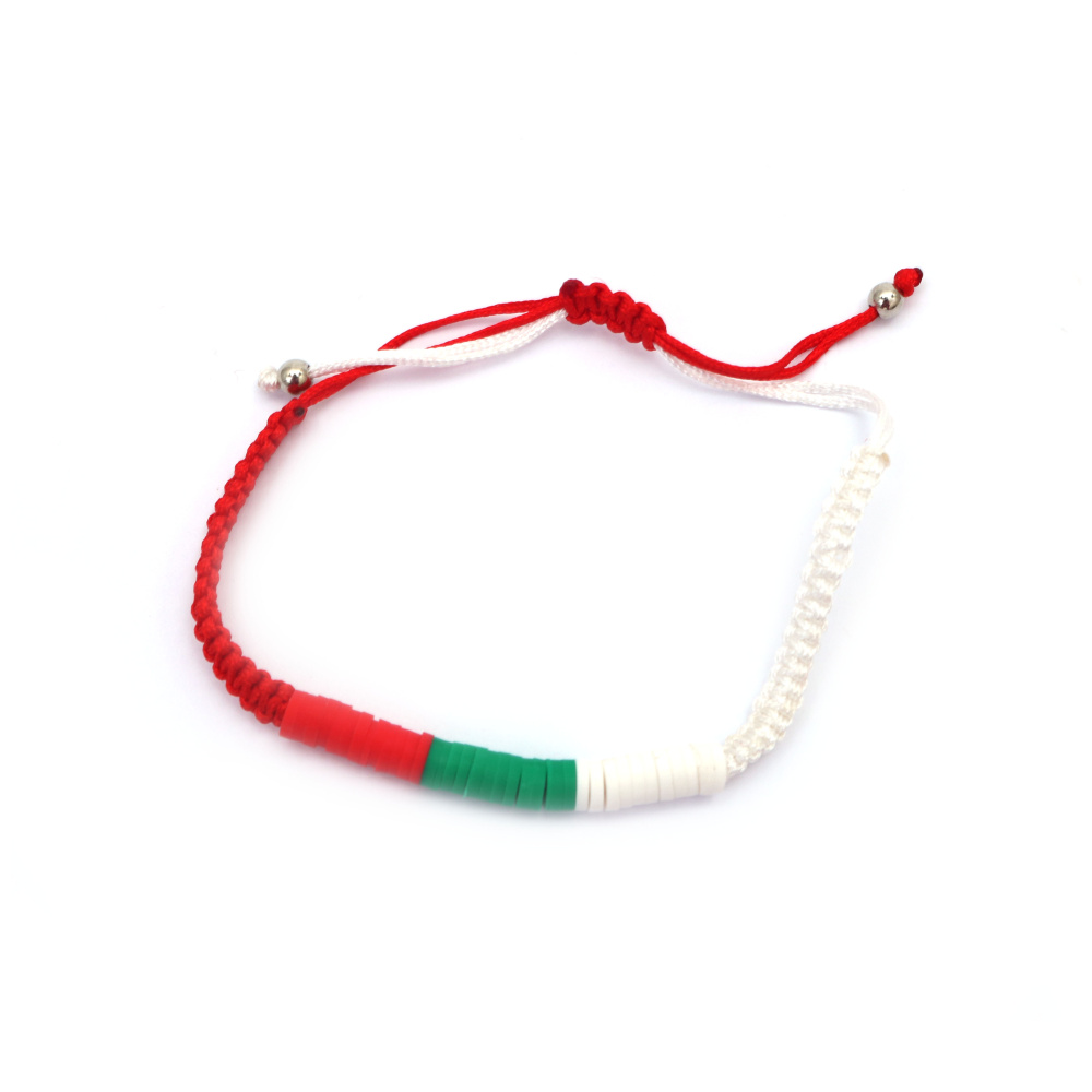 Textile Martenitsa Bracelet with FIMO Beads - Bulgarian Flag - 10 pieces