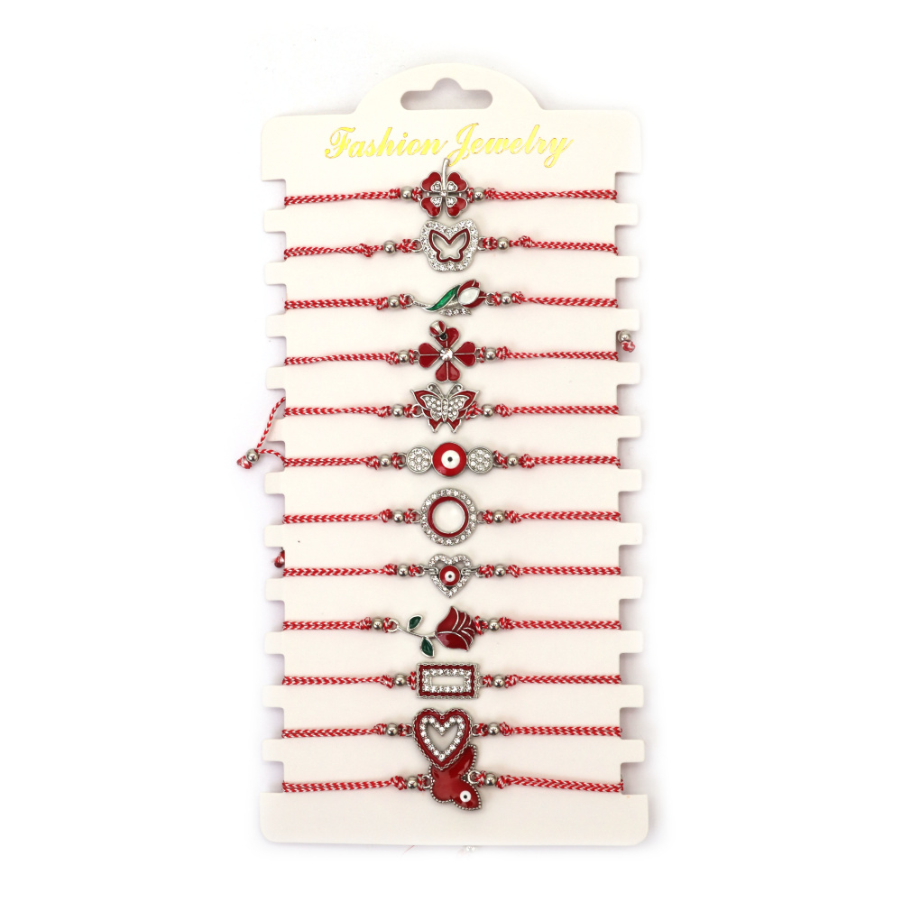 Brățară Martisor din material textil cu element metalic și cristale ASORTATE - 12 bucăți