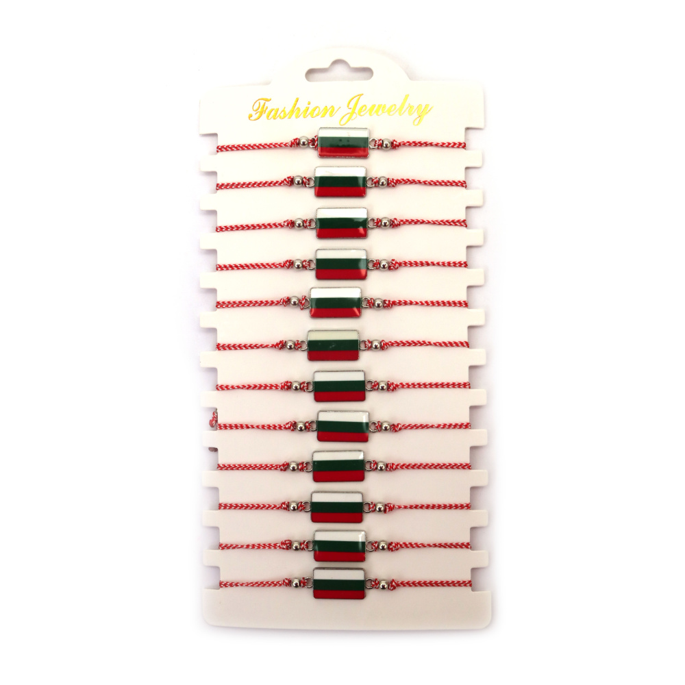 Brățară Martisor  din material textil cu element metalic tricolor - 12 bucăți