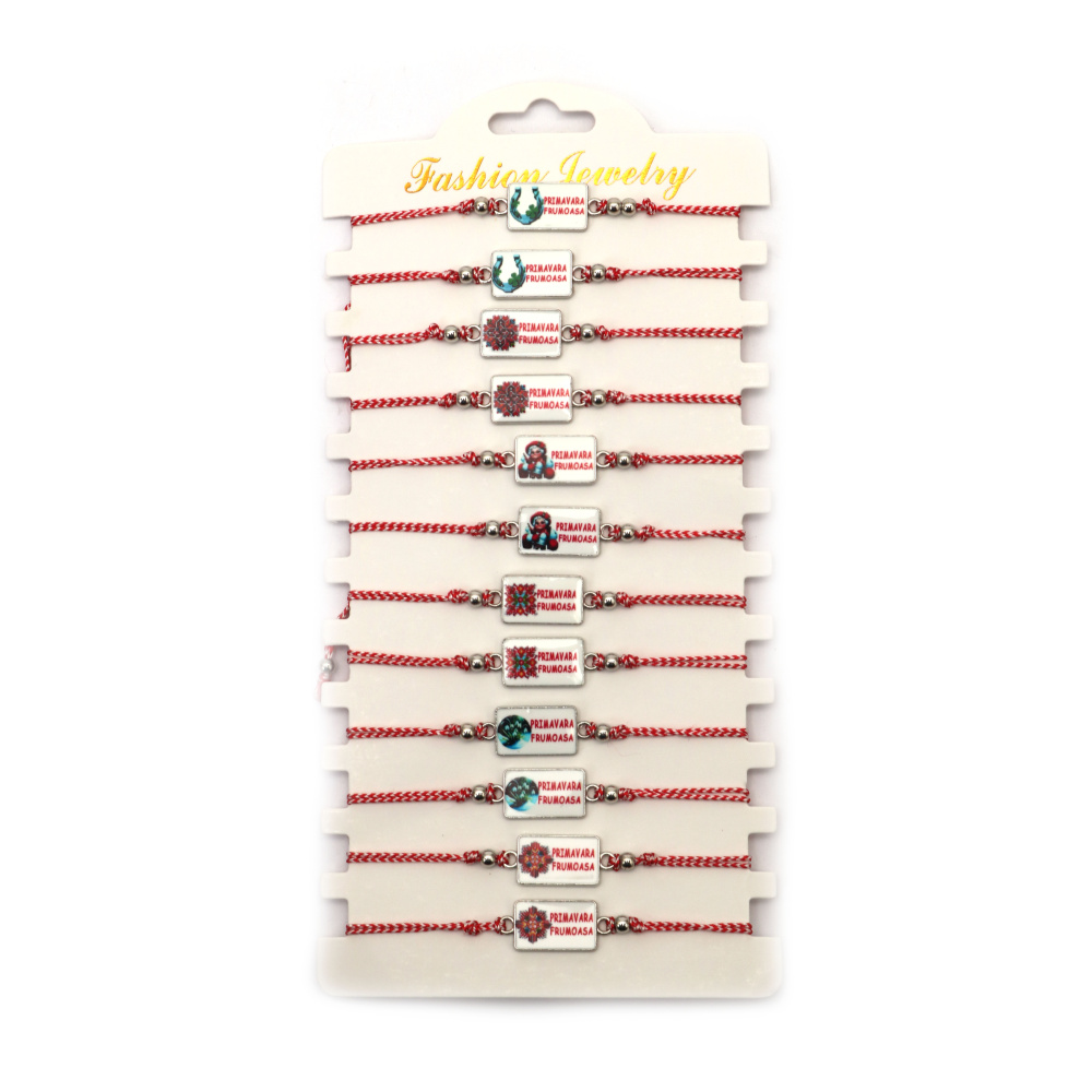 Brățară textilă Martisor cu element metalic și inscripție - 12 bucăți