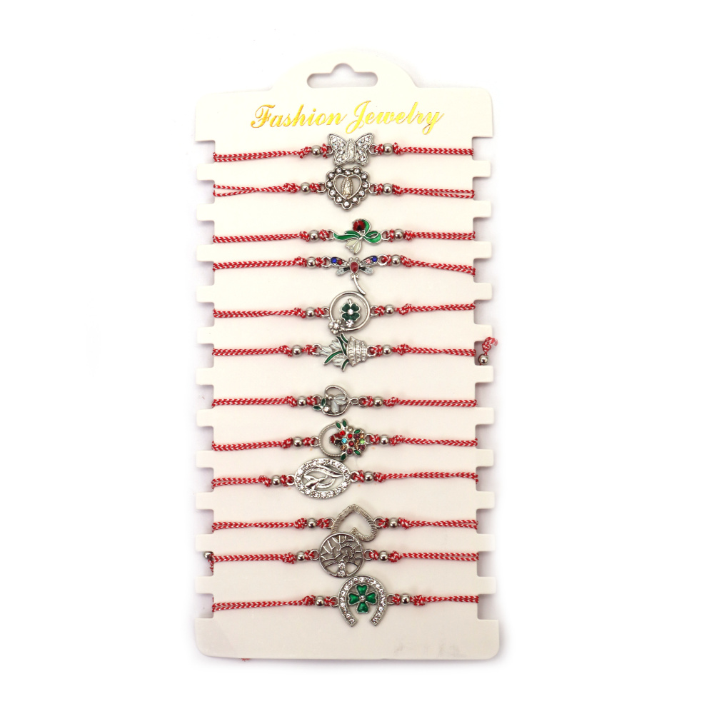 Brățară Martisor  din material textil cu element metalic și cristale ASORTATE - 12 bucăți