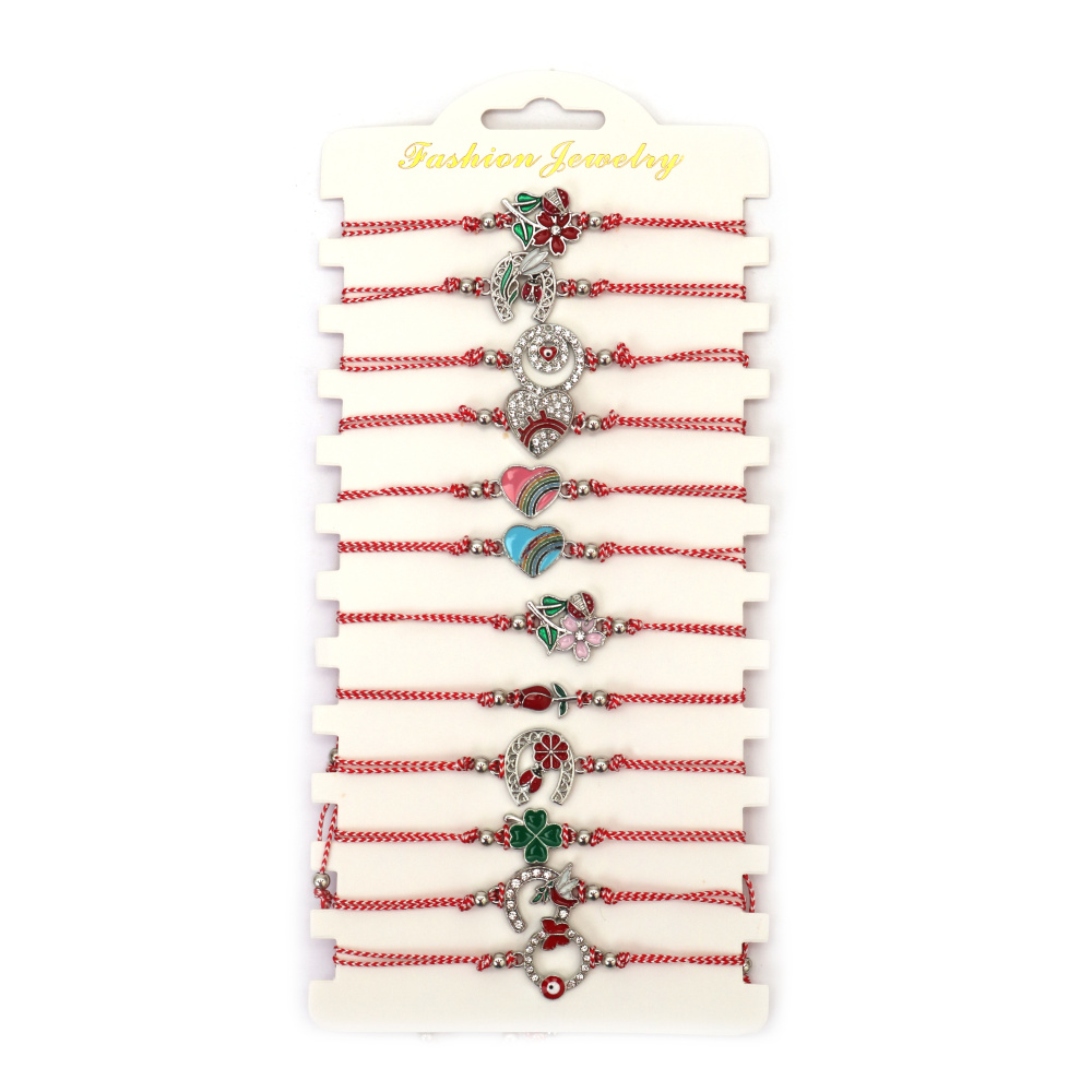 Brățară Martisor din material textil cu element metalic și cristale ASORTATE - 12 bucăți