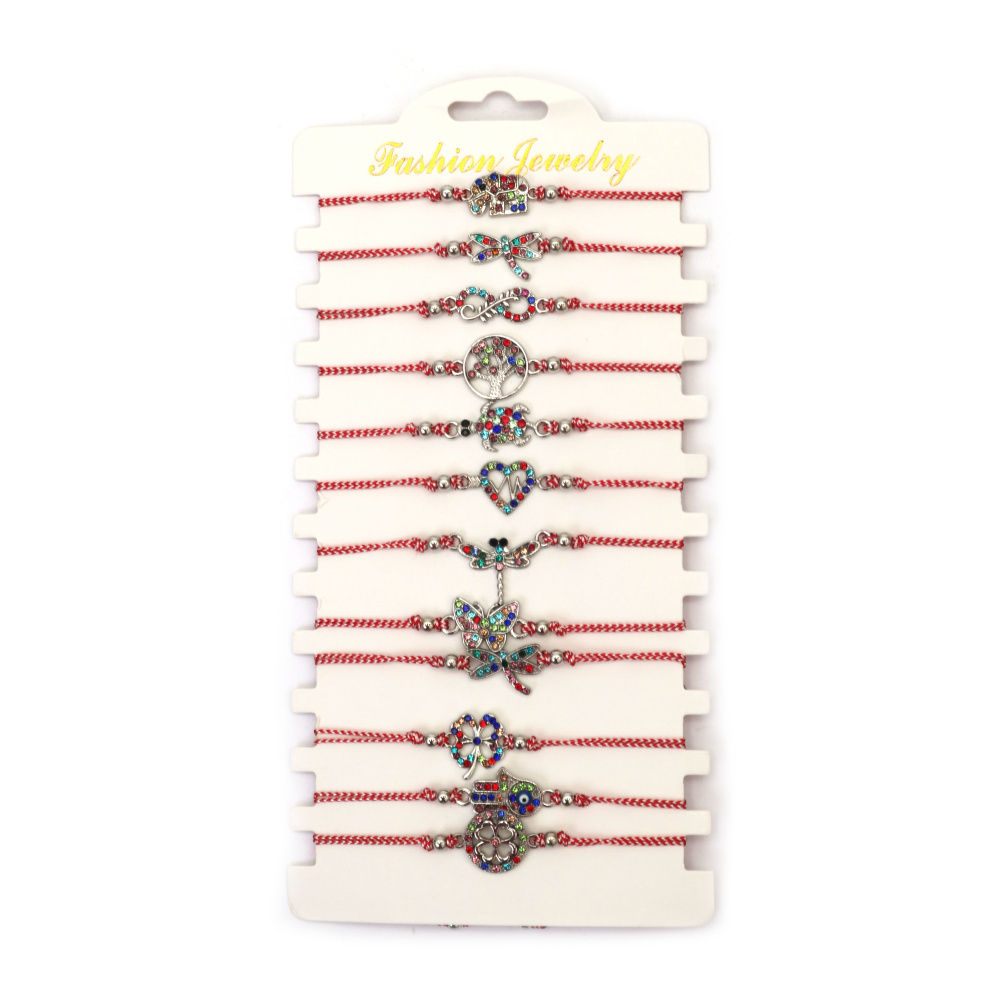 Brățară Martisor  din material textil cu element metalic și cristale ASORTATE - 12 bucăți