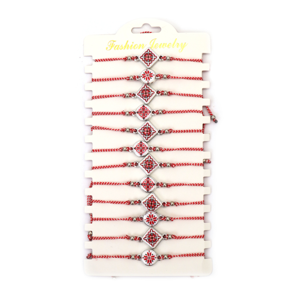 Brățară Martisor din material textil cu element metalic, broderie, ASORTATE - 12 bucăți