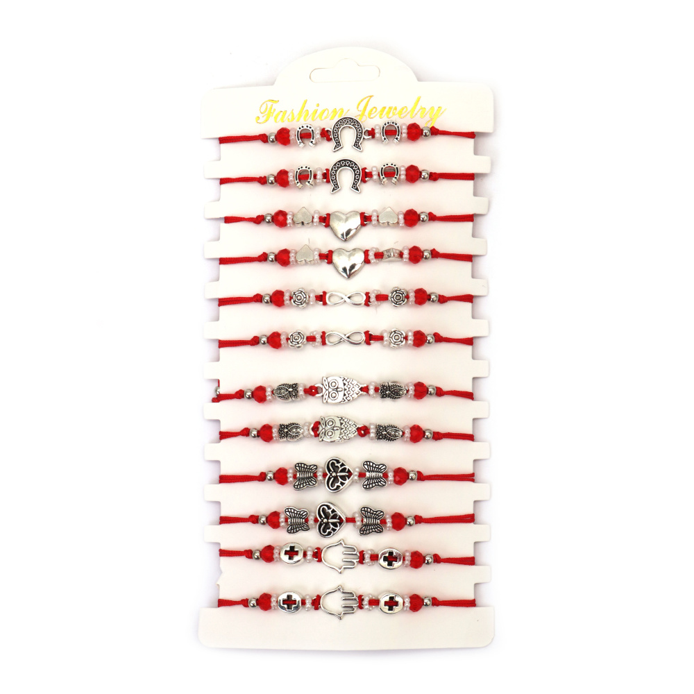 Brățară textilă Martisor cu mărgele acrilice ASORTATE - 12 bucăți