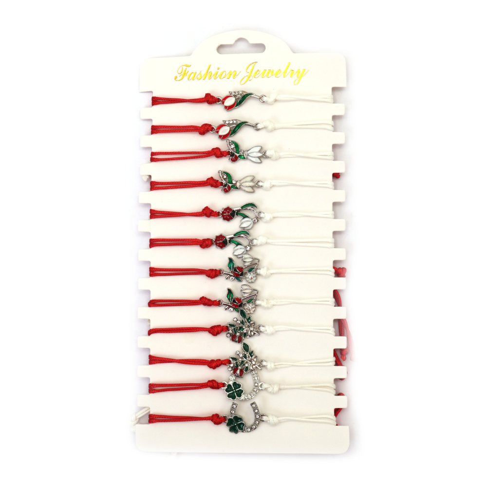 Brățară Martisor  din material textil cu element metalic și cristale ASORTATE - 12 bucăți