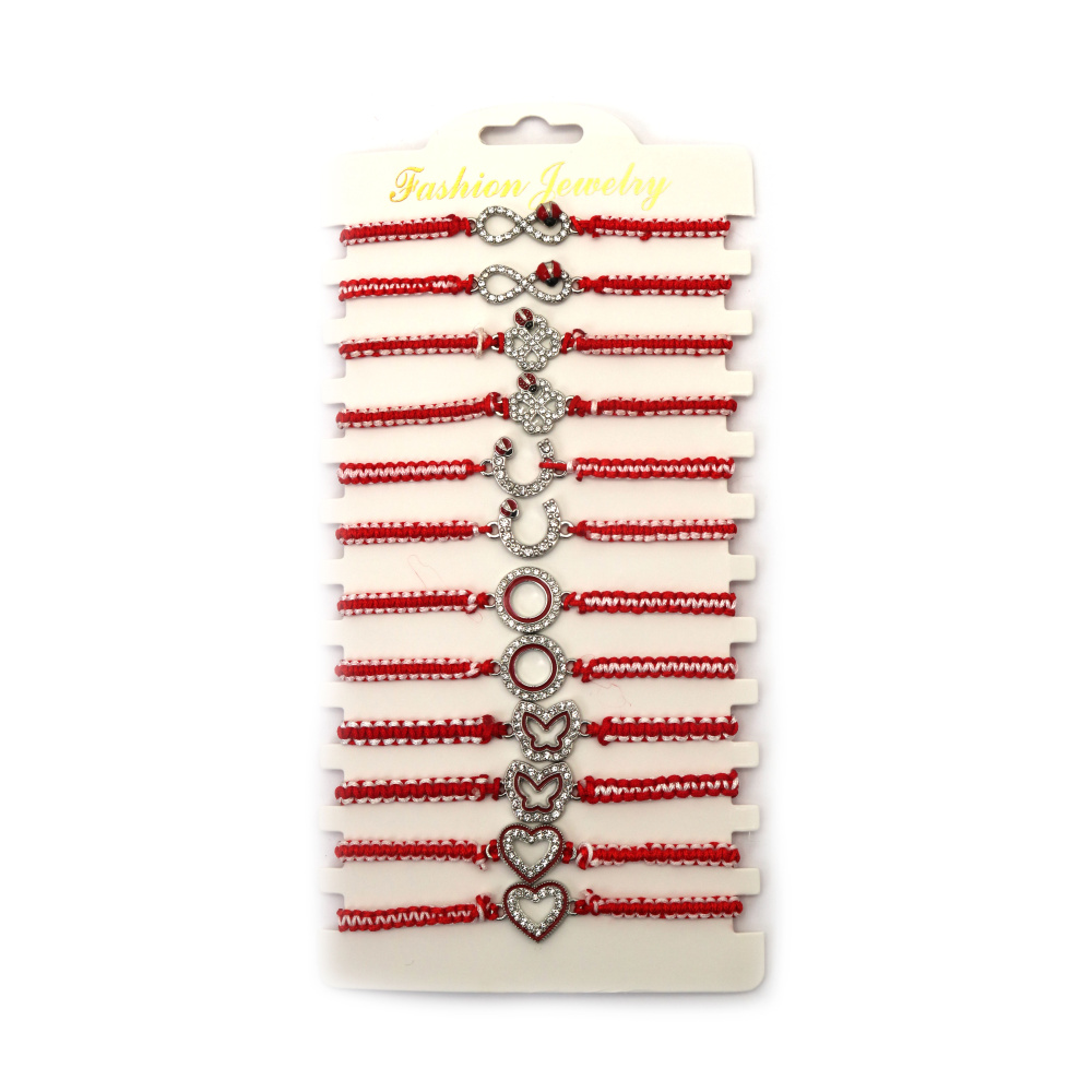 Brățară Martisor  din material textil cu element metalic și cristale ASORTATE - 12 bucăți