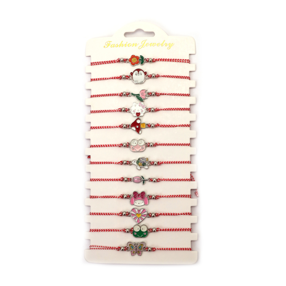 Brățară martisor pentru copii cu element metalic ASORTAT - 12 bucăți