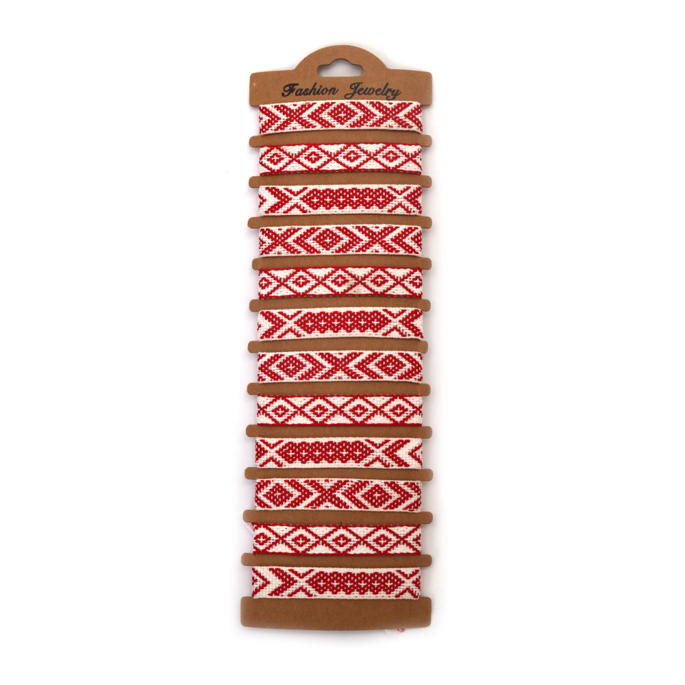 Brățări Mărțișor țesute 1,5 cm, culori asortate, cu broderie tradițională – accesorii simbolice frumoase, set de 12