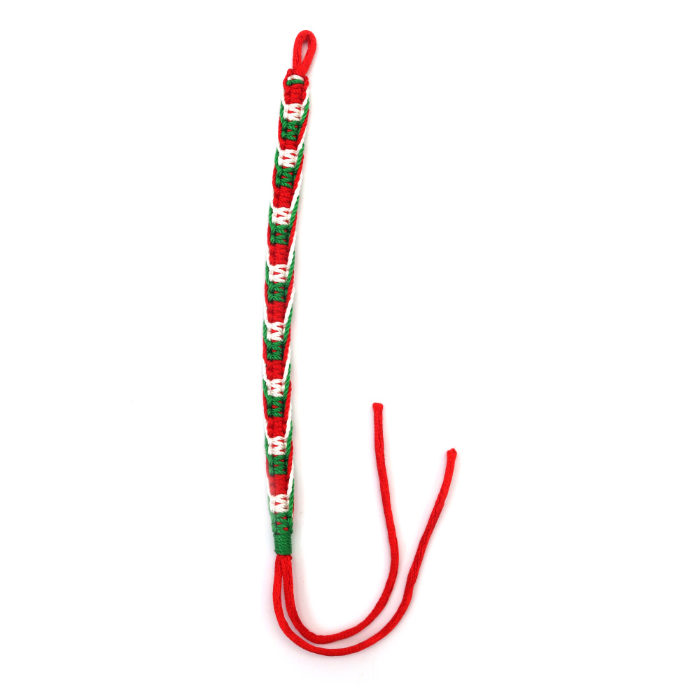 Brățări Mărțișor din mătase țesută, 16 cm – șnur tradițional alb, verde și roșu, set de 10 asortate