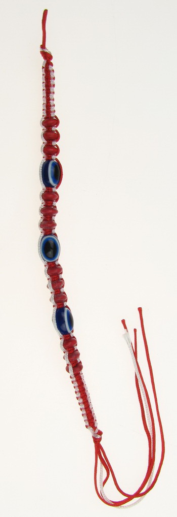 Macrame Martenitsa Bracelet with Blue Eye Beads / White and Red - 10 pieces
