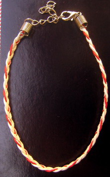 Βραχιόλι πλεξούδα δερματίνη -18 cm κόκκινο / λευκό