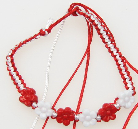 Macrame Martenitsa Bracelet with Flower Beads - 10 pieces