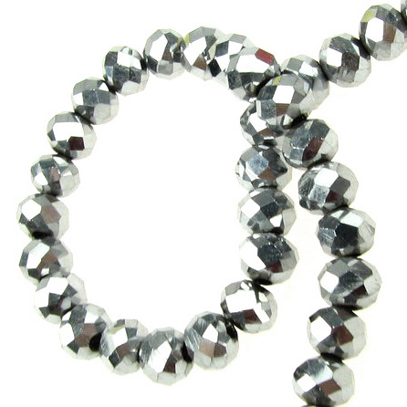 String Glass Faceted Abacus Beads with Silver Coating / 6x4 mm, Hole: 1 mm ~ 100 pieces