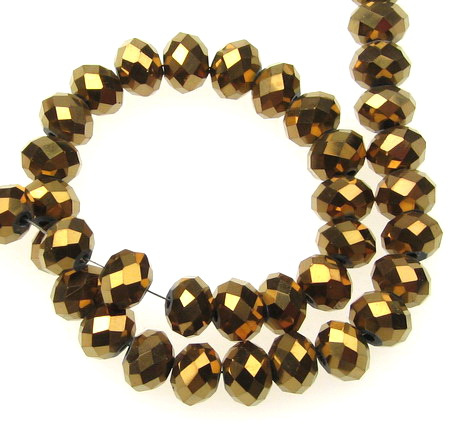 Strand Glass Faceted Abacus Beads with Gold Metal Finish / 8x6 mm, Hole: 1 mm ~ 72 pieces