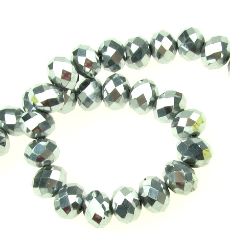 String Glass Galvanized Crystals for Jewelry Accessories / 8x6 mm,  Hole: 1 mm / Silver ~ 72 pieces
