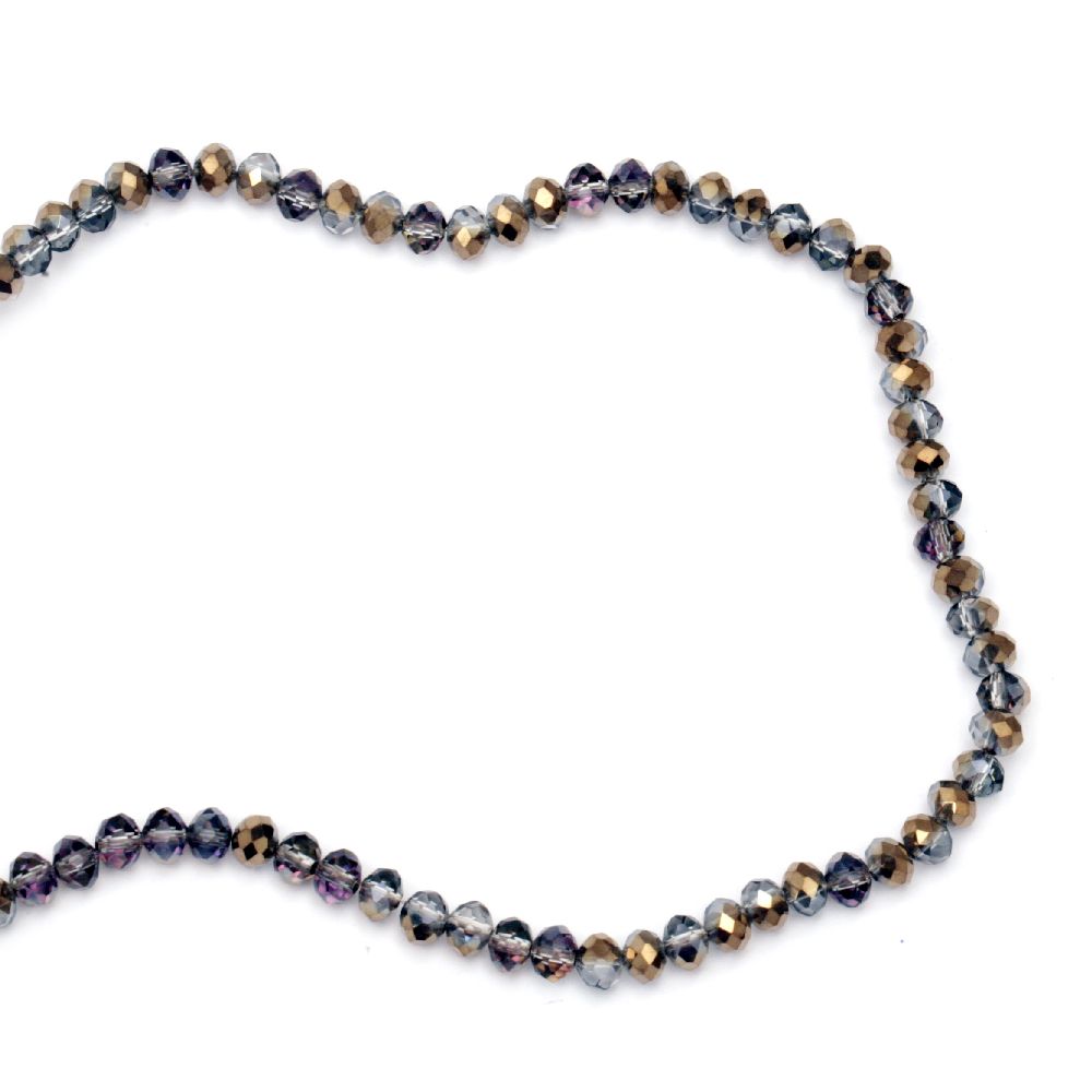 Crystal  beads, Strand, 6x4mm, hole 1mm, galvanized half gold and purple -100 pcs