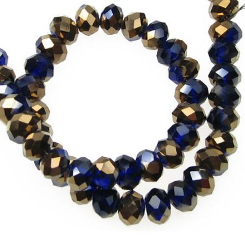 Partially Galvanized Glass Abacus Beads String / 8x6 mm, Hole: 1 mm / Copper and Dark Blue ~ 72 pieces
