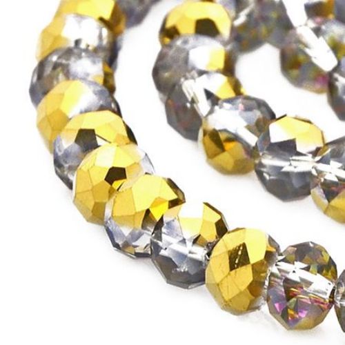 String Partially Galvanized Glass Faceted Beads / 4x3 mm, Hole: 1 mm / RAINBOW and Gold ~ 150 pieces