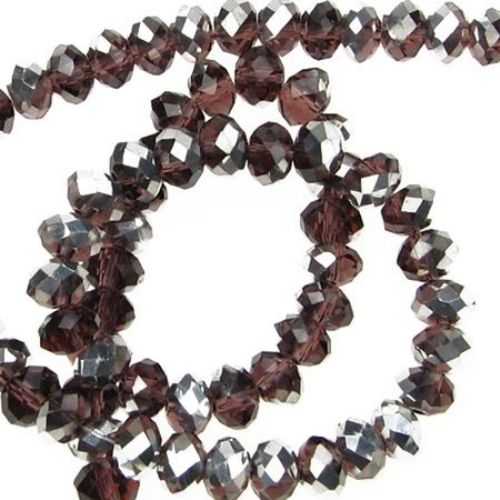 Partially Galvanized Clear Glass Crystals Strand / 6x4 mm, Hole: 1 mm / Garnet Finish ~ 72 pieces
