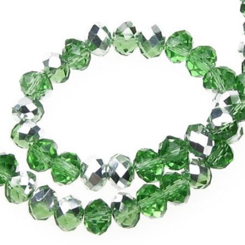 Margele sirag cristal 6x4 mm gaură 1 mm zincată pe jumătate verde ~ 72 bucăți
