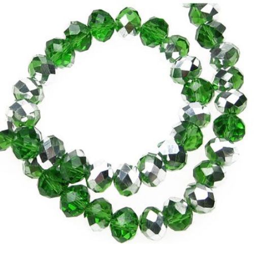 Faceted abacus form crystal beads strand 8x6 mm hole 1 mm  partially electroplated green ~ 72 pieces