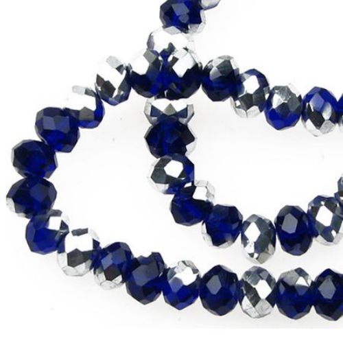 Glossy crystal beads  strands, abacus-shaped for jewelry necklace craft making 8x6 mm hole 1 mm half galvanized dark blue ~ 72 pieces