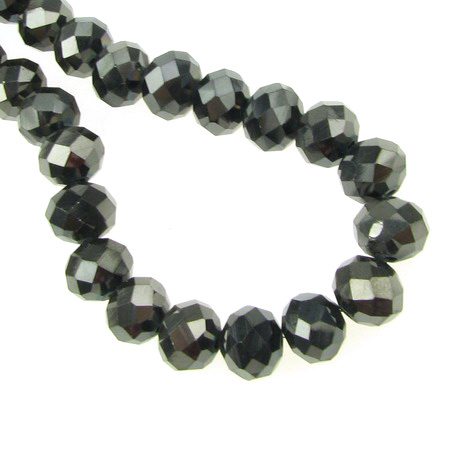 Faceted crystal round beads string for arts & crafts projects 10x7 mm hole 1 mm galvanized graphite ~ 72 pieces