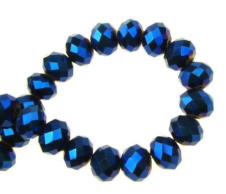Glossy crystal beads strand for jewelry making 10x7 mm hole 1 mm galvanized blue ~ 72 pieces