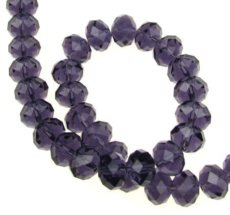 String of Crystal Beads, 12x8 mm, Hole 1 mm, Transparent Violet - Approximately 72 Pieces