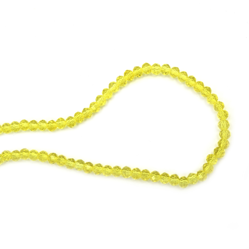 String of Crystal Beads for Decoration and Jewelry, 6x4 mm, hole 1 mm, transparent, faceted, lemon yellow color ~88 pieces