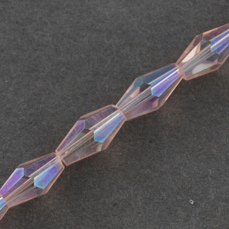 String Faceted Galvanized Bicone Glass Crystals / 8x4x4 mm, Hole: 1.5 mm / Transparent Pink -  RAINBOW ~ 72 pieces