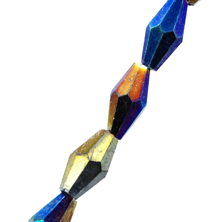 Glass Faceted Bicone Beads Strand with Metal Coating / 8x4x4 mm, Hole: 1.5 mm / RAINBOW - Graphite ~ 72 pieces