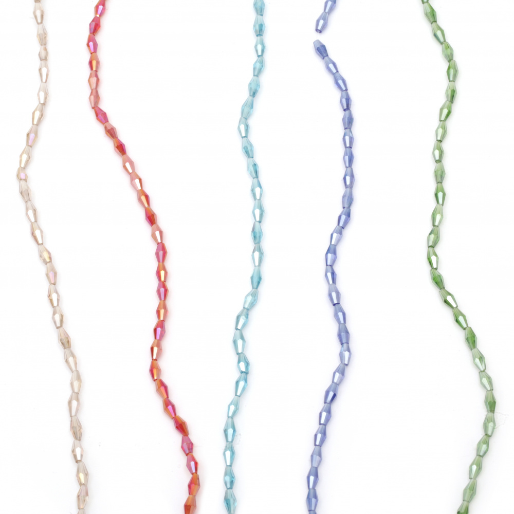 Oval crystal beads string, faceted 8x4x4 mm hole 1.5 mm electroplated rainbow assorted colors  ~ 72 pieces