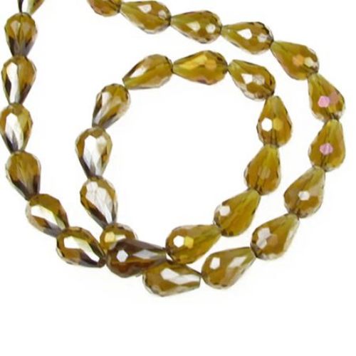 String Galvanized Drop-shaped Faceted Glass Beads / 12x8 mm,  Hole: 1 mm / RAINBOW -  Transparent Gold ~ 60 pieces