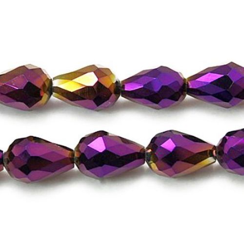 Electroplated teardrop glass beads, faceted crystal string  for jewelry making 12x8 mm hole 1 mm  garnet color ~ 60 pieces