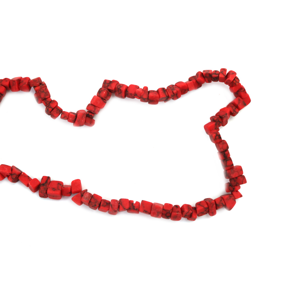 String of Semi-precious Stone Chips, Red Colored MAGNESITE /  5-7 mm ~ 90 cm 