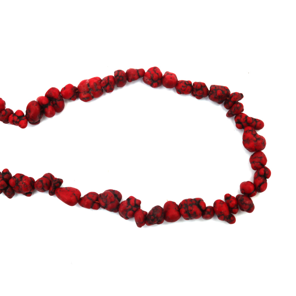 String Semi-Precious Stone Tumble Beads: Red Colored TURQUOISE / 5-7 mm ~ 90 cm