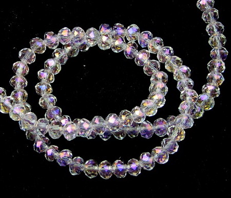 String of Faceted Crystal Beads for Jewelry Making, Decoration and DIY Craft, 4.5x3.5 mm, hole: 1 mm, RAINBOW, transparent ~125 pieces