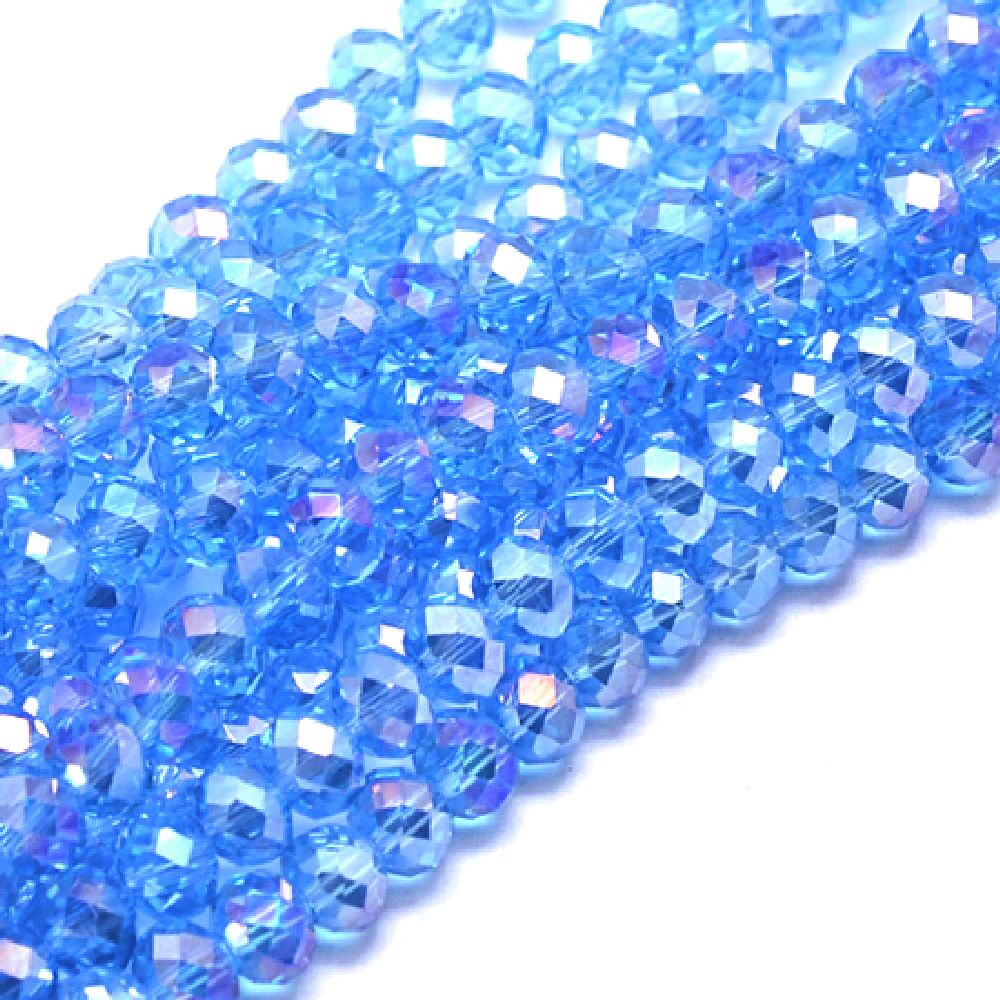 String of Crystal RAINBOW Beads for Decoration and Jewelry Making, 4x3 mm, Hole: 1 mm, transparent, Color Blue, ~125 pieces