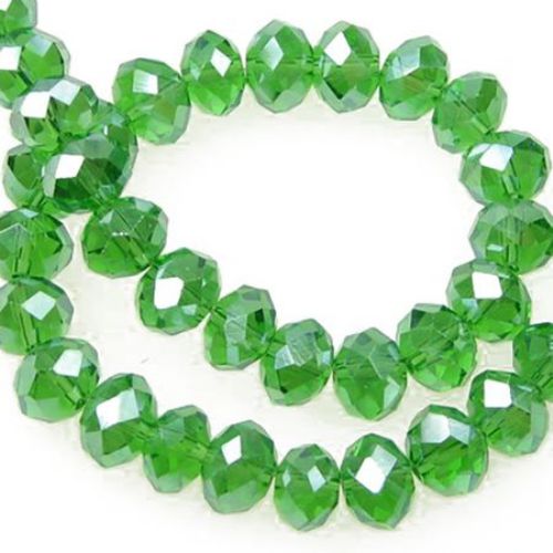 Clear Glass Multi-Walled Beads String / 8x6 mm, Hole: 1 mm / Green RAINBOW ~ 72 pieces
