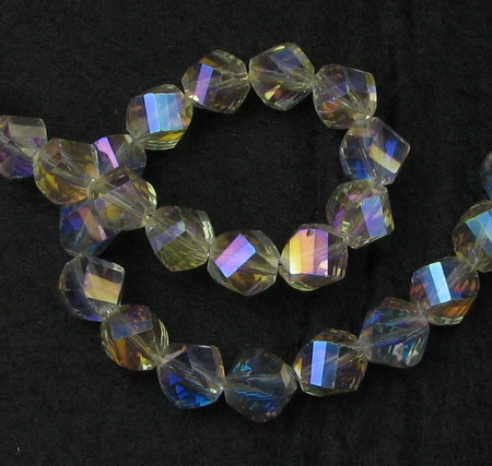 String Clear Glass Galvanized Crystals / 10 mm, Hole: 1 mm / RAINBOW ~ 72 pieces
