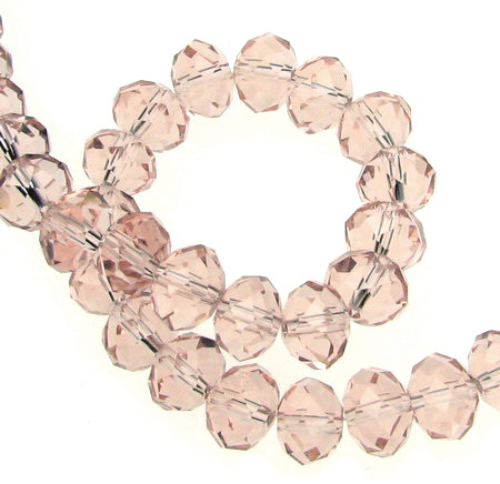 String of Glass Crystals for Stylish and Glamorous Jewelry / 10x7 mm, Hole: 1 mm / Transparent Pink ± 72 pieces