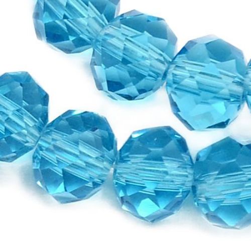 Faceted transparent crystal beads strand for jewelry making 8x6 mm hole 1 mm color cyan ~ 72 pieces