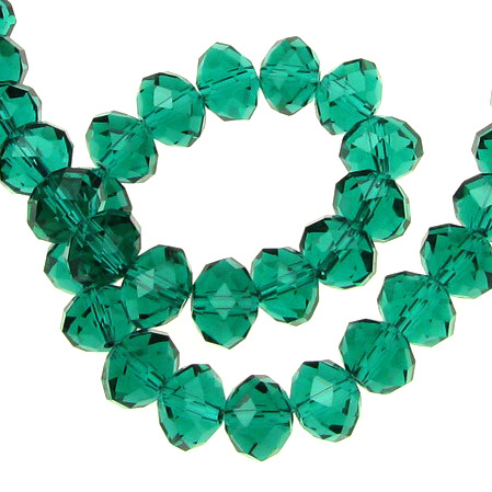 String of Crystal Beads for Jewelry and DIY Craft,  10x7mm, hole 1mm, transparent TEAL ~68 pieces