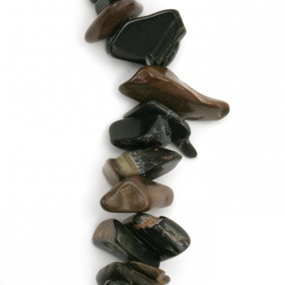 Наниз естествени камъни чипс 8-12 мм ~90 см ОБСИДИАН И ТИГРОВО ОКО
