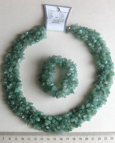 Комплект гердан с гривна 4реда плетен ЛУКС зелен естествен камък