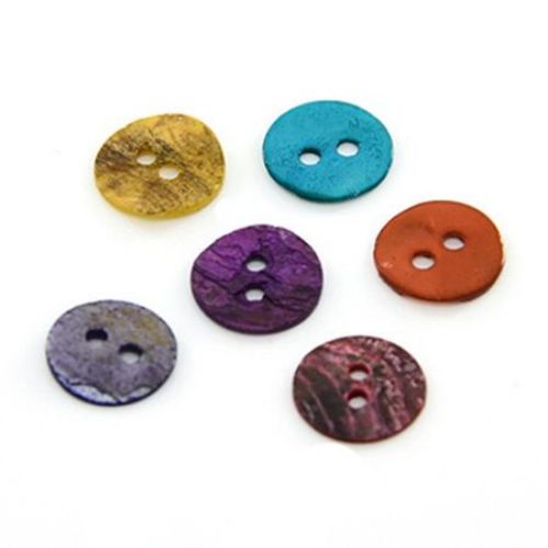 Mother-of-Pearl Button, Assorted Colors 10x1 mm hole 1.5 mm -10 pieces