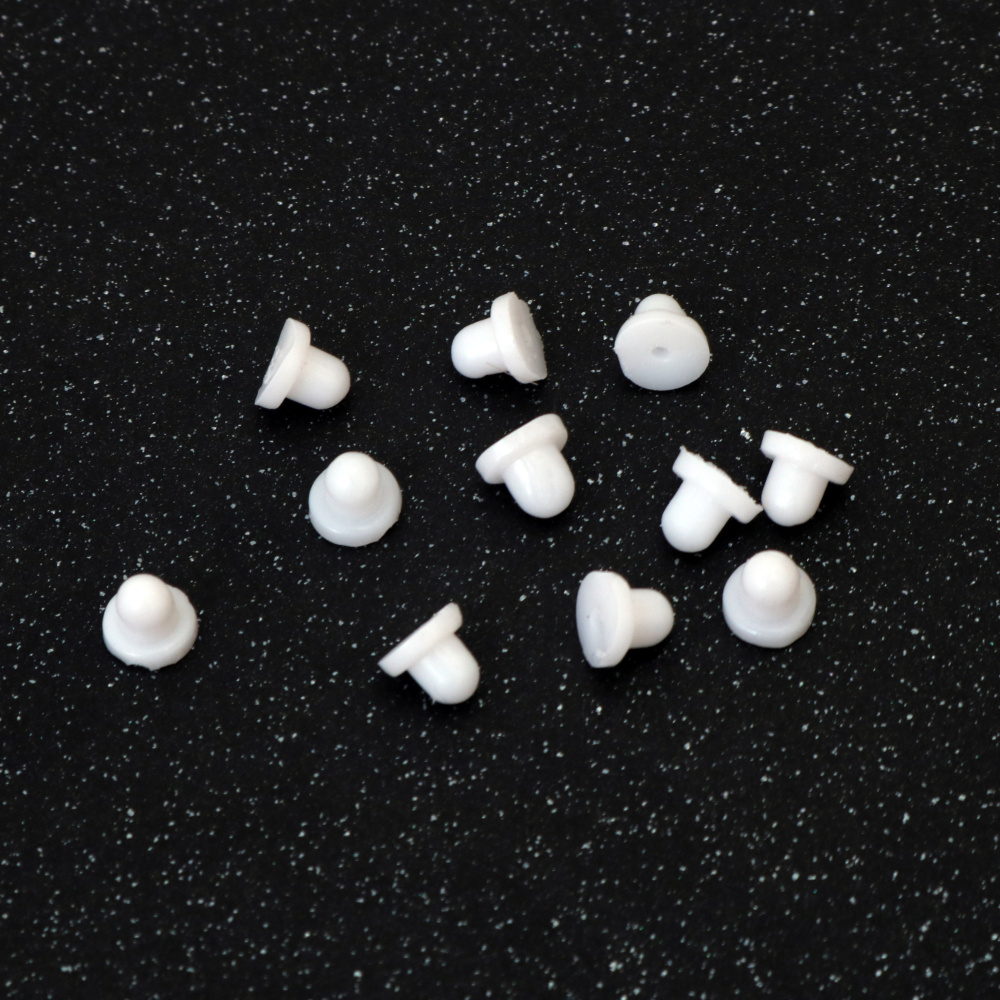 Fermagli in Silicone per Orecchini, Bianco Opaco, 6x5 mm, Foro 0,5 mm - Confezione 100 pz