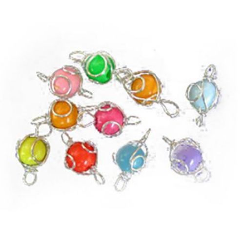 Sphere silver wire tracery 1 mm with a color ball inside 8 mm - 10 pieces